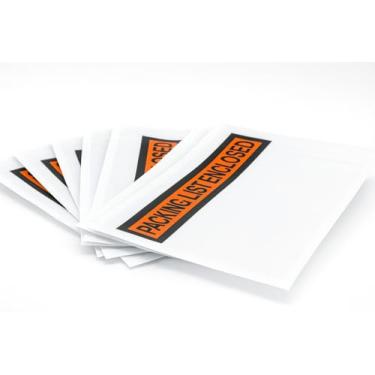 Imagem de Envelopes fechados na lista de embalagem – Abertura lateral curta de 11,4 cm x 14 cm – Opções autoadesivas transparentes ou impressas – Vários tamanhos de embalagem (impressão - PLE, 500)