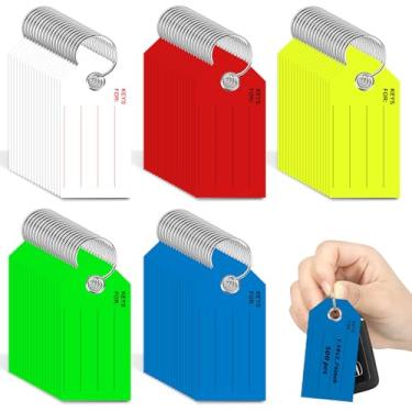 Imagem de 500 etiquetas de chave vermelhas com etiquetas etiquetas de papel branco com anéis 3,3 x 6,9 cm etiquetas de chaveiro para escrever em massa etiquetas de etiquetagem de bagagem para marcadores de