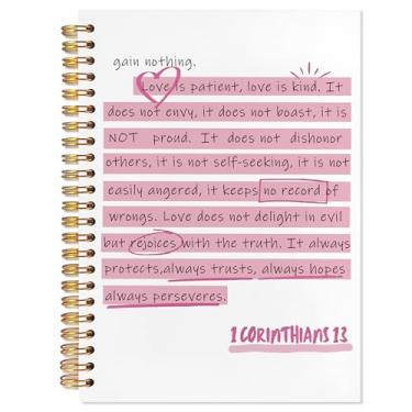 Imagem de YTRGI Caderno de diário cristão moderno rosa, 1 Corinthians 13 cadernos bíblicos para anotações, diários de escritura para escrever, diário de oração para mulheres, caderno espiral religioso 14 x 21