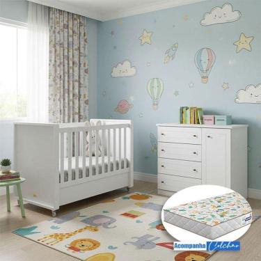 Imagem de Berço Tutto New E Cômoda Infantil Americano Ambiente Branco Fosco Com Colchão Gazin - Matic