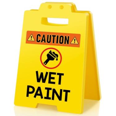 Imagem de BuiltFit Placa de cuidado com tinta úmida - Pequena mini placa de mesa engraçada mordaça tintas molhadas lembrete acessórios de aviso para estúdio de escritório, pintor, amantes de pintura, Natal