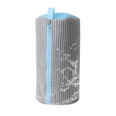 Imagem de Bolsa de Lavanderia com Zíper, Cinza e Azul, Organizador de Roupas para Máquina de Lavar, Tecido Canelado