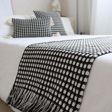 Imagem de Cachecol de corredor de cama de hotel para tamanho king, corredores de cama, poliéster durável, adiciona textura e cor, para estilo cinco estrelas, decoração de ocasião especial - preto | | 50 * 180