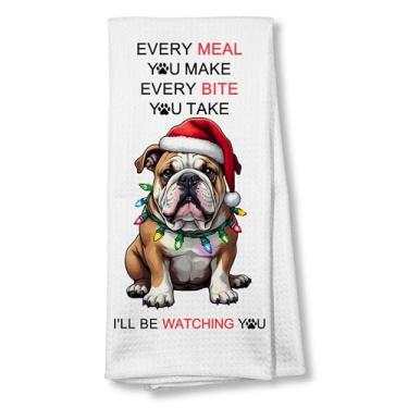 Imagem de ZNGFON Toalhas de cozinha engraçadas de inverno buldogue de Natal 40,6 x 61,4 cm, presentes de inverno para amantes de buldogue inglês, todas as refeições que você fizer de inverno, buldogue inglês