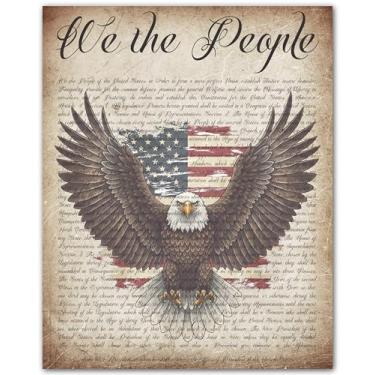 Imagem de ZUKIY Águia patriótica We the People - Pôster da bandeira americana - Arte de parede patriótica - Decoração de águia careca - Pôster dos EUA para escritório em casa, academia, sala de aula - Impressão