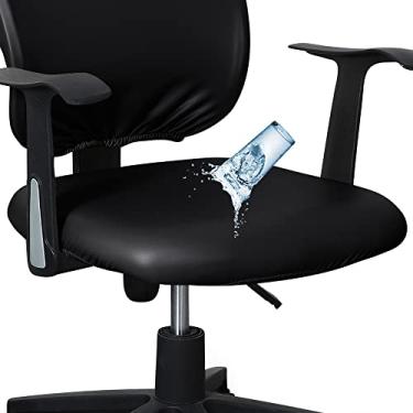 Imagem de lygooh Capa de cadeira de escritório extensível capa de couro para cadeira de computador capa impermeável giratória para cadeira de escritório