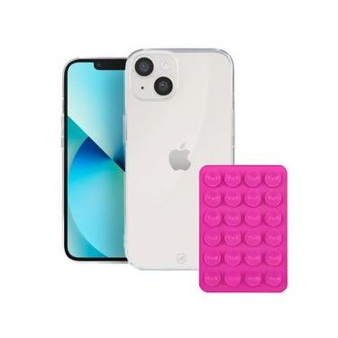 Imagem de Kit Capa Crystal Slim para Iphone 13 +  Ventosa ROSA Gshield