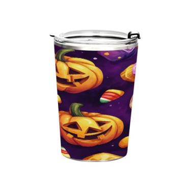 Imagem de STAYTOP Copo de aço inoxidável de abóbora e caveira de Halloween 368 g, copo de café isolado com tampa e canudo, caneca de café de viagem de parede dupla para bebidas quentes e frias