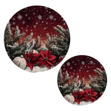 Imagem de Wassud Conjunto de trivet de bola de Natal para pratos quentes, suportes redondos de panela, almofadas quentes de algodão, porta-copos resistentes ao calor para decoração de cozinha, bancada, 2 peças