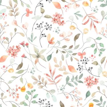 Imagem de VaryPaper Papel de parede floral de folha boho aquarela de 45 x 800 cm, papel de parede floral de flores silvestres para armário, impermeável, removível, papel de parede floral, para berçário