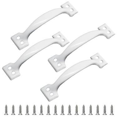 Imagem de Zorveiio Puxadores de portão de 10 cm, puxadores de porta de metal para tela vintage portas de celeiro e alças de cercas com parafusos de montagem (branco, 4 peças)