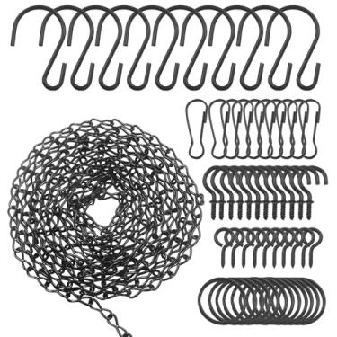Imagem de Zorfeter Corrente para pendurar de metal preto de 596 cm com 12 ganchos S, 12 fivelas, 12 anéis, 24 ganchos de parafuso, ganchos versáteis para plantas/alimentadores de pássaros/plantadores