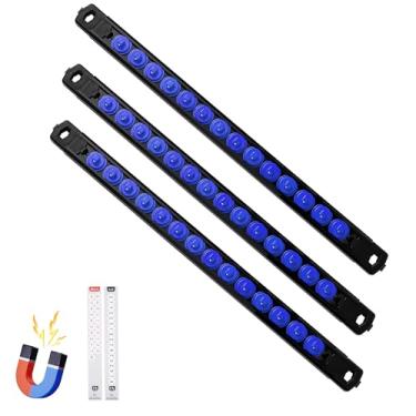 Imagem de Reniteco Organizador de soquete magnético, trilho de soquetes ABS de 3 peças de 1/10.2 cm, suporte de soquetes resistentes, kit de rack de soquete de 1/10.2 cm x 42 clipes