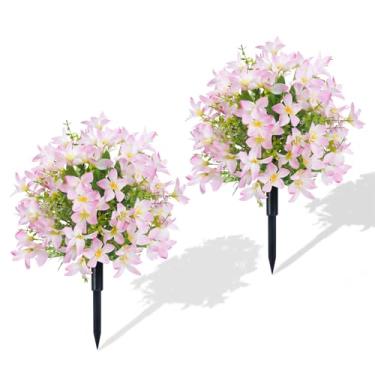 Imagem de Pacote com 2 topiárias de flores artificiais para uso ao ar livre, topiária artificial, árvores, flores com lírio, arbustos sintéticos, resistentes a UV, plantas de seda falsa com espigão para varanda