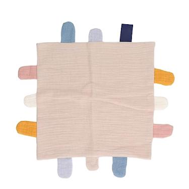 Imagem de Cobertores de segurança com etiqueta para bebê SIWOTED Alívio de ansiedade Cobertor de segurança de algodão respirável e amigável para a pele macia (Cáqui)