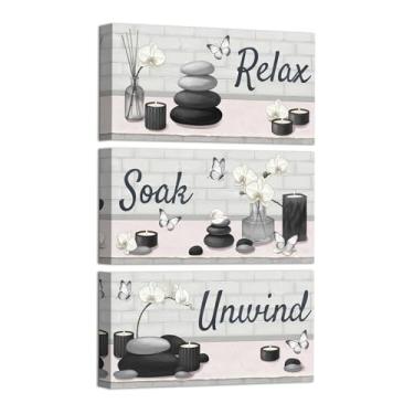 Imagem de RnnJoile Arte de parede de banheiro preto e branco imagens zen pintura em tela para sala de meditação zen decoração de parede emoldurada 20 x 40 cm para cada (preta)