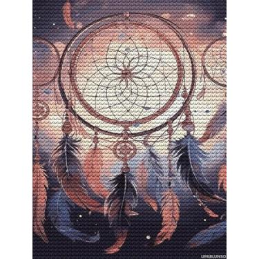 Imagem de UPABLUNSO Kits de pintura de diamante para adultos, kits de pintura de arte de diamante redondo 5D, apanhador de sonhos nativo americano, faça você mesmo, broca completa, pontos, pinturas, imagens