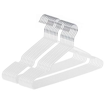 Imagem de gofuch Cabides de metal ultrafinos, pacote com 20 cabides antiderrapantes revestidos de PVC que economizam espaço para armário, 40,6 cm de largura para ternos, vestidos, jaquetas (branco)