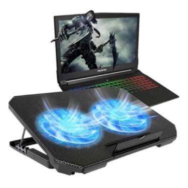 Imagem de Suporte Para Notebook Com Cooler Duplo Silencioso | Saída USB Adicional | Para Notebooks De Até 17 Polegadas | Preto Com LED Azul | Cooler Gamer