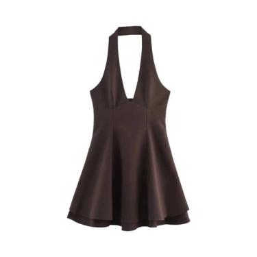 Imagem de Vestido Curto Feminino Com Decote Em V E Laço, Estilo Onda, Saia Ampla