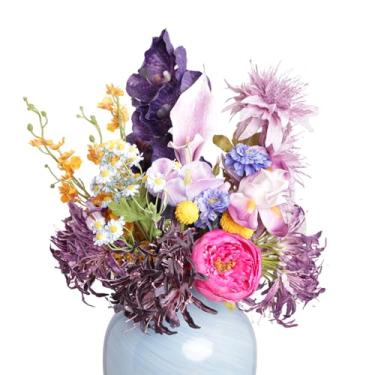 Imagem de Ingredmix Buquê de plantas de flores artificiais, arranjos florais de tulipas de orquídea para decoração de escritório em casa, mesa de jantar, decoração de festa de casamento e evento ou ocasião