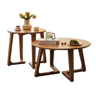 Imagem de Mesa de centro redonda para sala de estar, mesa de centro retrô, mesa lateral para sala de estar, design de madeira de meados do século, mesa de decoração de casa para sala de estar (cor madeira de