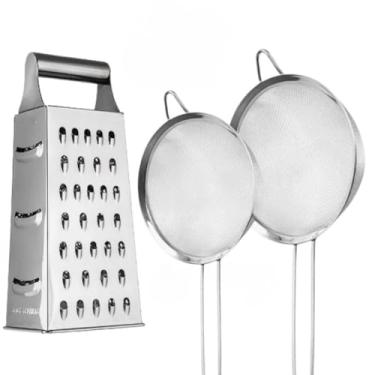 Imagem de Kit 7 Peças Ralador Peneiras Espremedor Limão Descascador Legumes Amassador Batata Alho Casa Cozinha Utensílios de Natal(KIT 3 (1 RALA + 2 PENEI))