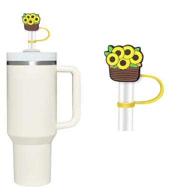 Imagem de Capa de canudo de girassol para copo Stanley de 40 e 850 g, tampa de cobertura de palha de silicone de 10 mm para acessórios de copo Stanley, bonito topo de palha para copos, tampa de palha para