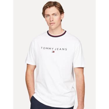 Imagem de Camiseta Tommy Jeans Masculina Regular Linear Ringer Tee Branca-Masculino