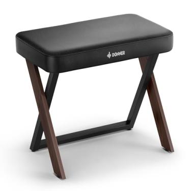 Imagem de Donner Banco de piano DKB-300 Banco de teclado estilo doméstico com acolchoamento grosso, assento de teclado de metal, cadeira de piano com almofada, cor de madeira de nogueira