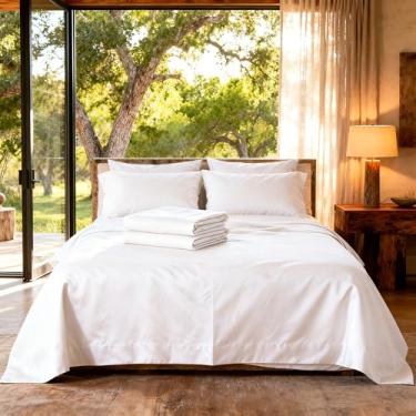 Imagem de Empire Linens Conjunto de lençóis premium 100% algodão egípcio 1000 fios, bolsos de 40 cm de profundidade, refrescante e respirável para o máximo conforto, ideal para hotéis e casas de luxo (branco