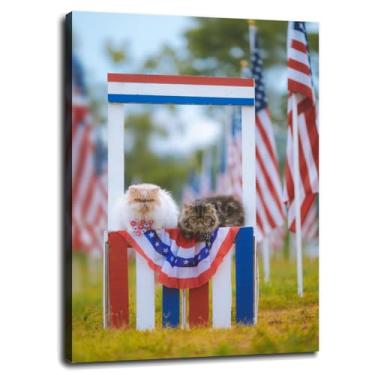 Imagem de 093 Impressão em tela de gatos persas pôster Dia da Independência arte de parede para casa 1 peça decorações com moldura 81.3 cm x 61.0 cm