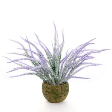 Imagem de Giftale Flores de lavanda artificiais de 30,5 cm em vaso de cimento verde texturizado, planta sintética roxa realista para decoração de interiores, mesas de casamento, decorações de cozinha a granel e