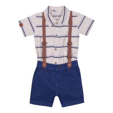 Imagem de Conjunto Luxo Bebê Menino C/ Suspensório Verão Paraiso 15442, Azul esc