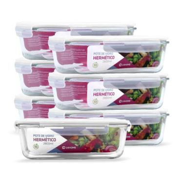 Imagem de Kit 7 Potes de Vidro Retangular com Tampa Hermética 2800ml - NABOX, Br