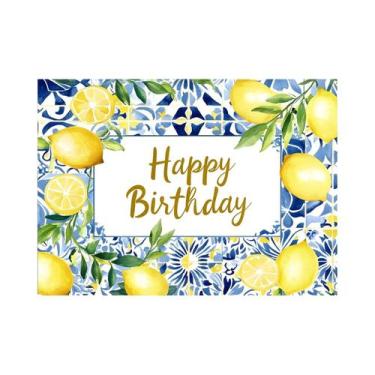 Imagem de Fundo De Aniversário Com Limões, Azul, Azulejo Marroquino Mediterrâneo