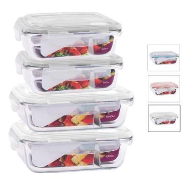 Imagem de 4 Potes Vidro Hermético Microondas Divisória 640ml e 1040ml - U4home, 