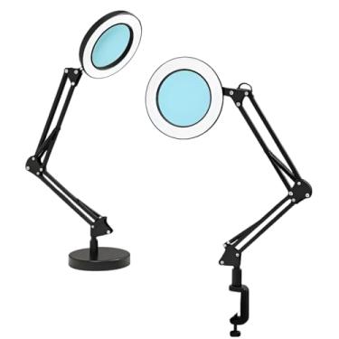 Imagem de Lupa de Bancada Mesa Ring Light com Garra Iluminação LED Leitura Estética USB Ampliação 8x