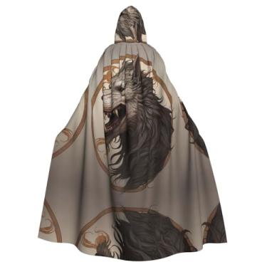 Imagem de QAZWZML Economical Adult Hooded Cloak Halloween Full Majestic giant wolf Print Cape for Costume Party & Cosplay