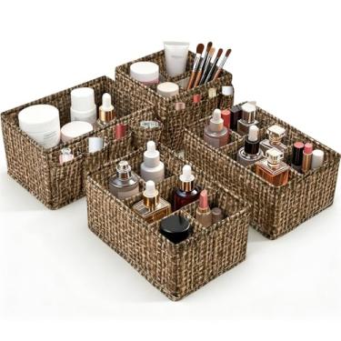 Imagem de VERONLY Caixotes de armazenamento de cosméticos, organizador de maquiagem, caixa de armazenamento multifuncional ajustável, divisória de gaveta de mesa para pincéis de maquiagem, bancada ou cômoda de