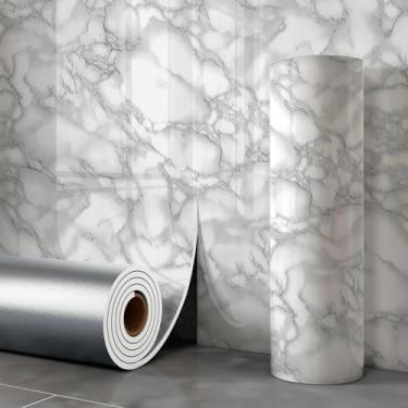 Imagem de Papel de parede dourado imitação de azulejo mármore efeito de mármore autoadesivo papel de parede impermeável para paredes de cozinha e banheiro Xueyan 40 * 300 cm