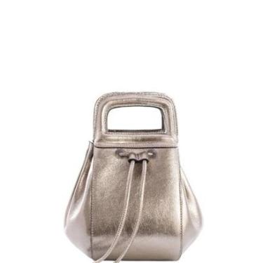 Imagem de Bolsa Bucket Estruturada Leopoldine Prata em Couro Legítimo com Alça Tiracolo-Feminino