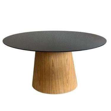 Imagem de Mesa de Jantar Cone Oval 198x122 cm Tampo MDF Laqueado Base Madeira Fr