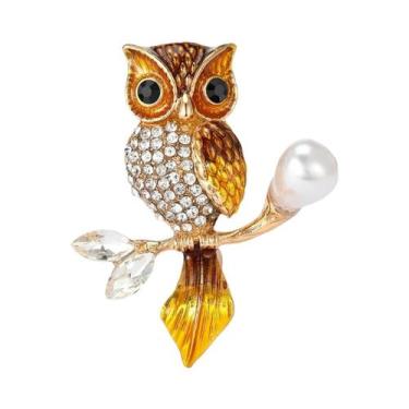 Imagem de Broche Feminino Moderno De Coruja Dupla Com Strass, Emblema De Pássaro