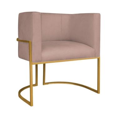 Imagem de Kit Divã Luna 160cm Lado Esquerdo E 02 Poltronas Base De Ferro Dourado Linho Rosê