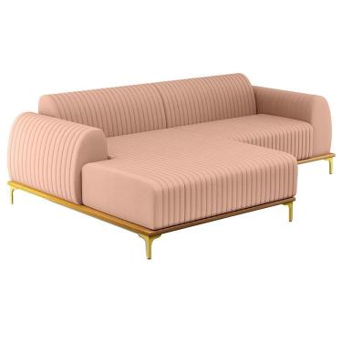 Imagem de Sofá 230cm 4 Lugares Com Chaise Esquerdo Pés Gold Molino C-105 Linho Rosê - Domi