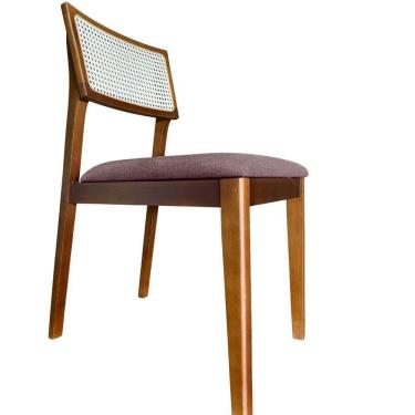 Imagem de Cadeira élise Madeira Maciça Linho Ou Boucle 2 Peças - Élpis Móveis Linho Chocolate Nogueira