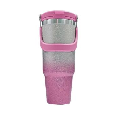 Imagem de Garrafa Copo Térmico Glitter 900 Ml Brilhante Tampa Rosa