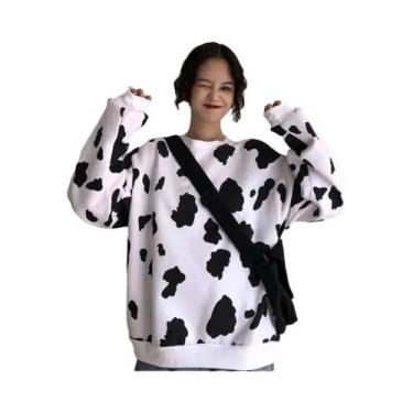 Imagem de Moletom Feminino Solto Com Estampa De Leite De Vaca E Gola Redonda - M