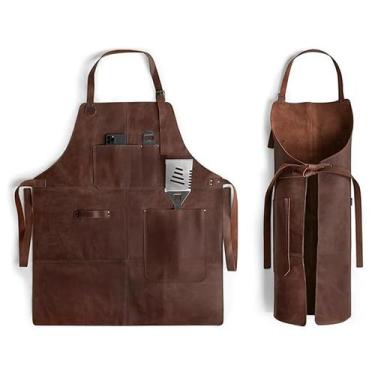 Imagem de Avental de couro PU impermeável para homens com bolsos de ferramentas 